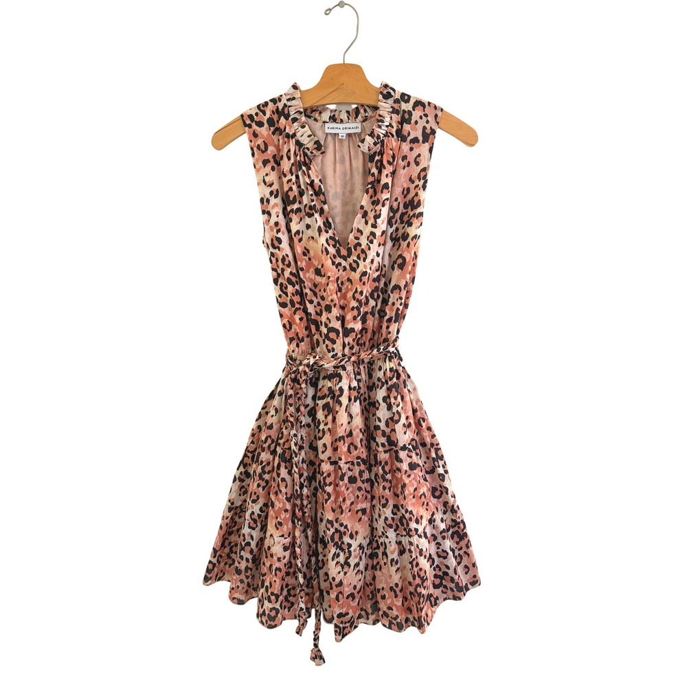 Karina Grimaldi Trina Leopard Print Ruffle Mini Dress Medium Pink Revolve Cotton